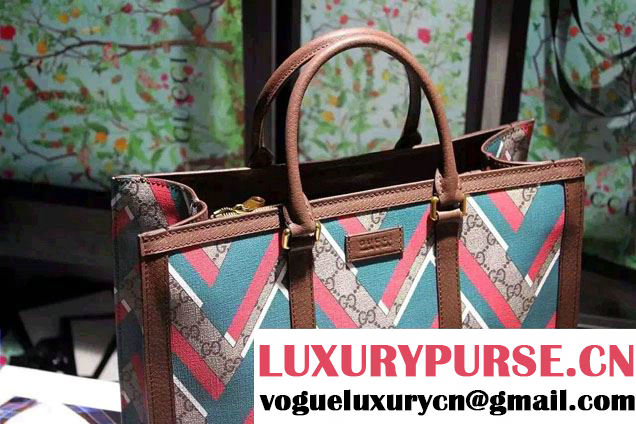 Gucci GG Chevron Print Tote Bag 406387 Green/Red/Green 2016