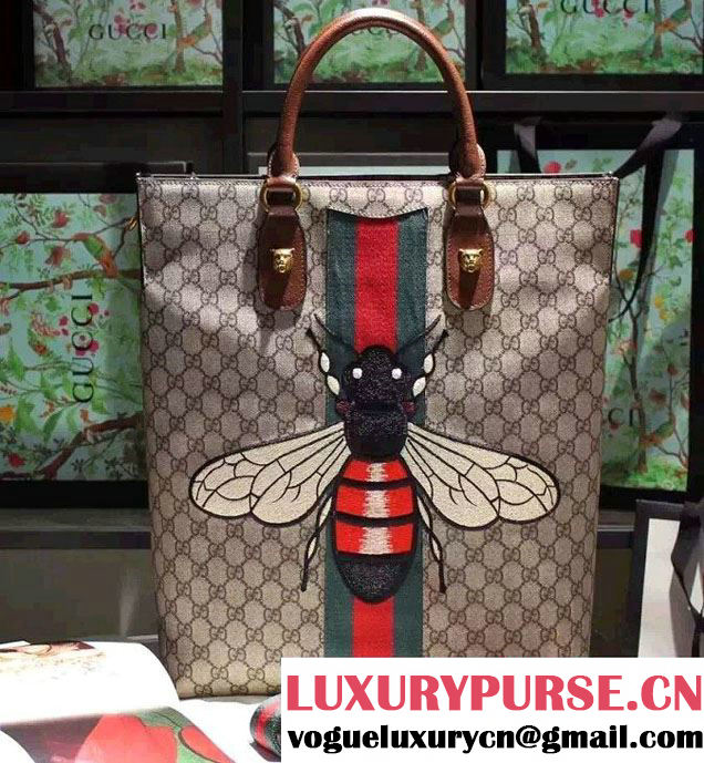 Gucci Bee Embrodery GG Vintage Web Tote Bag 2016