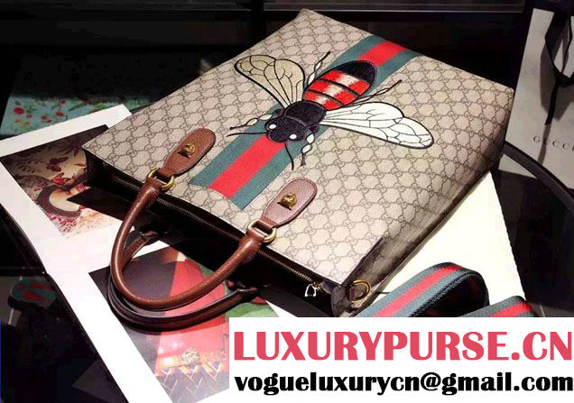 Gucci Bee Embrodery GG Vintage Web Tote Bag 2016