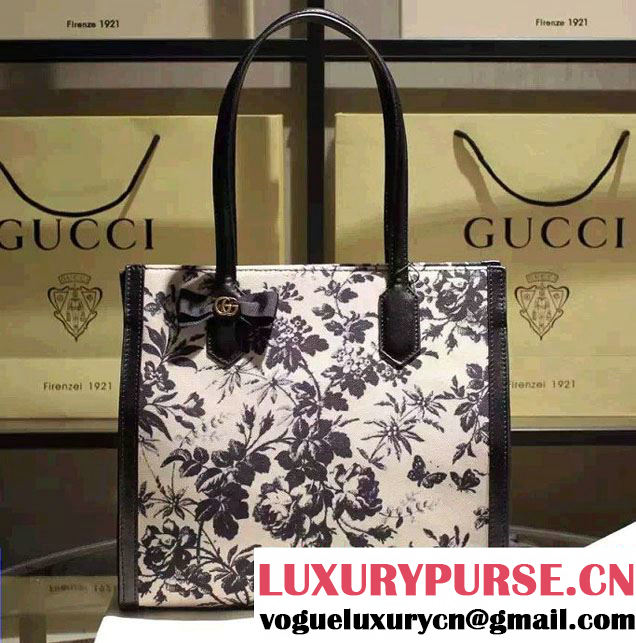 Gucci GG Ribbon Herbarium Medium Tote Bag 432684 Black/White Japan Limited 2016