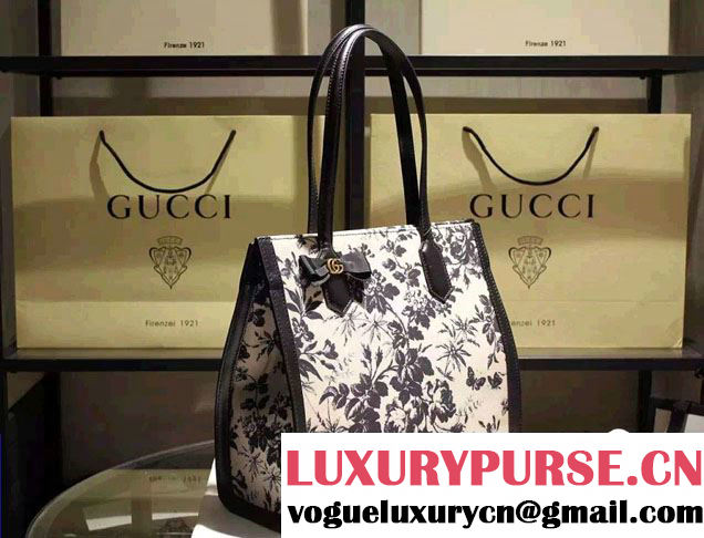 Gucci GG Ribbon Herbarium Medium Tote Bag 432684 Black/White Japan Limited 2016