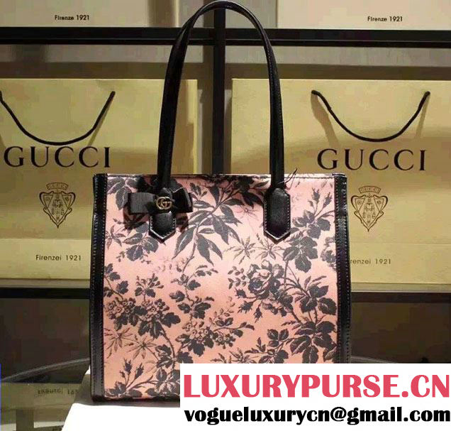 Gucci GG Ribbon Herbarium Medium Tote Bag 432684 Black/Pink Japan Limited 2016