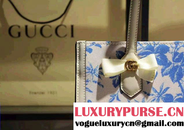 Gucci GG Ribbon Herbarium Medium Tote Bag 432684 White/Blue Japan Limited 2016