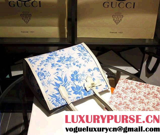 Gucci GG Ribbon Herbarium Medium Tote Bag 432684 White/Blue Japan Limited 2016