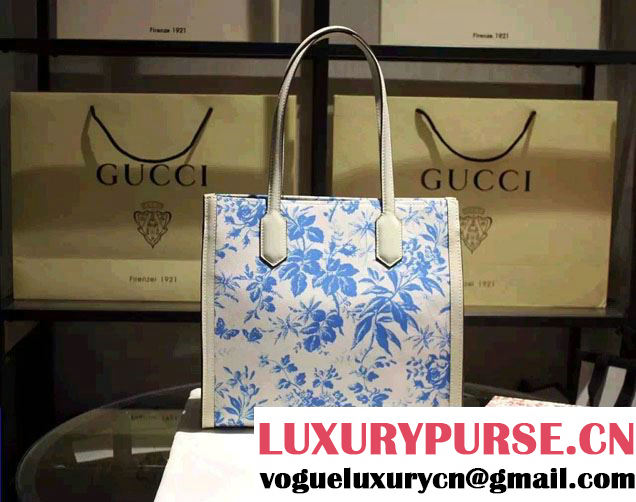 Gucci GG Ribbon Herbarium Medium Tote Bag 432684 White/Blue Japan Limited 2016
