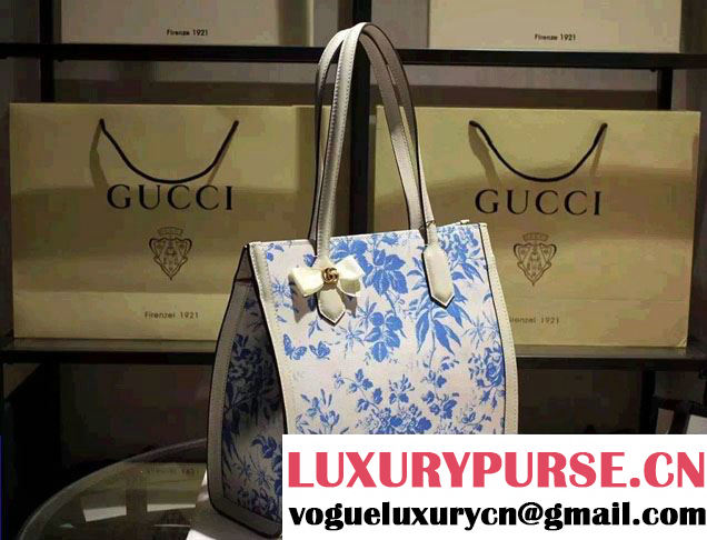 Gucci GG Ribbon Herbarium Medium Tote Bag 432684 White/Blue Japan Limited 2016