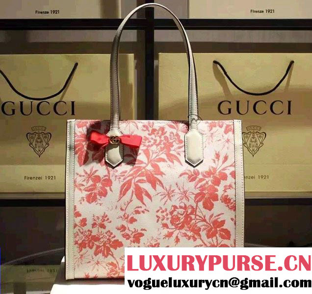 Gucci GG Ribbon Herbarium Medium Tote Bag 432684 White/Red Japan Limited 2016