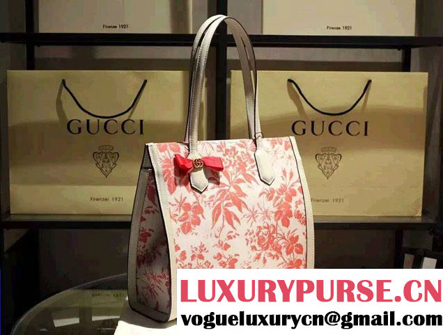 Gucci GG Ribbon Herbarium Medium Tote Bag 432684 White/Red Japan Limited 2016