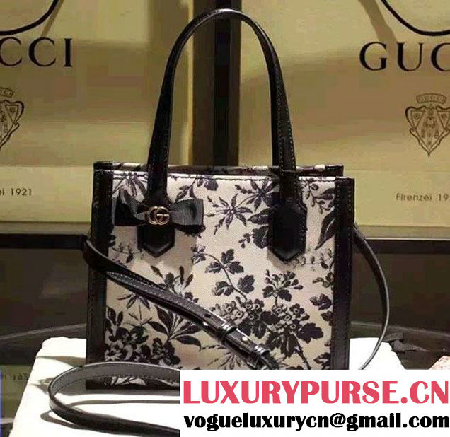 Gucci GG Ribbon Herbarium Small Tote Bag 443089 Black/White Japan Limited 2016