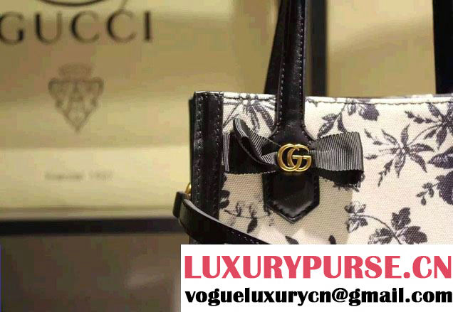 Gucci GG Ribbon Herbarium Small Tote Bag 443089 Black/White Japan Limited 2016
