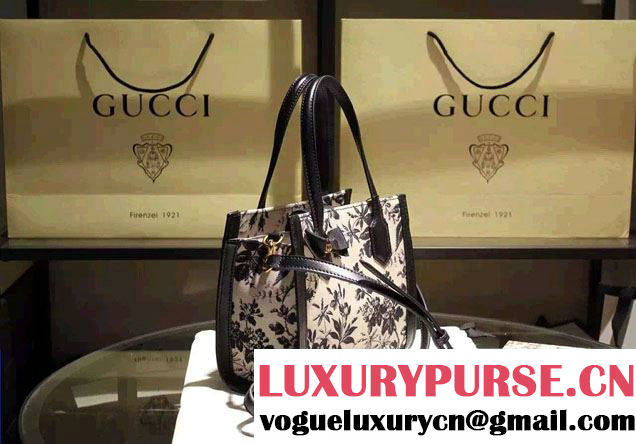 Gucci GG Ribbon Herbarium Small Tote Bag 443089 Black/White Japan Limited 2016