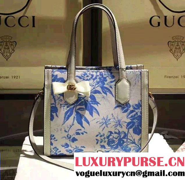 Gucci GG Ribbon Herbarium Small Tote Bag 443089 White/Blue Japan Limited 2016