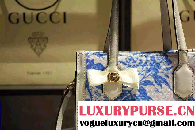 Gucci GG Ribbon Herbarium Small Tote Bag 443089 White/Blue Japan Limited 2016