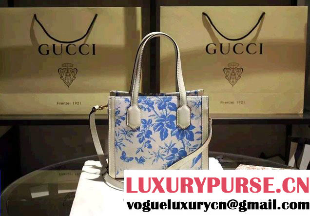 Gucci GG Ribbon Herbarium Small Tote Bag 443089 White/Blue Japan Limited 2016