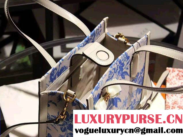Gucci GG Ribbon Herbarium Small Tote Bag 443089 White/Blue Japan Limited 2016