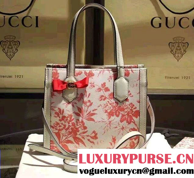 Gucci GG Ribbon Herbarium Small Tote Bag 443089 White/Red Japan Limited 2016