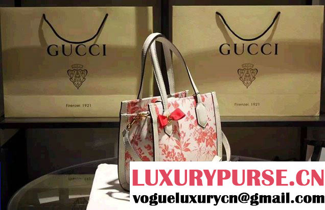 Gucci GG Ribbon Herbarium Small Tote Bag 443089 White/Red Japan Limited 2016
