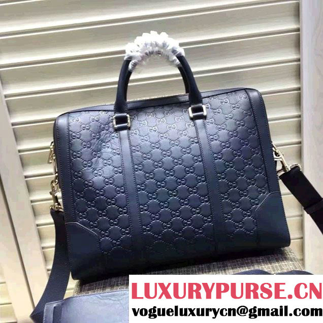 Gucci Signature Leather Briefcase Bag 406384 Blue 2016