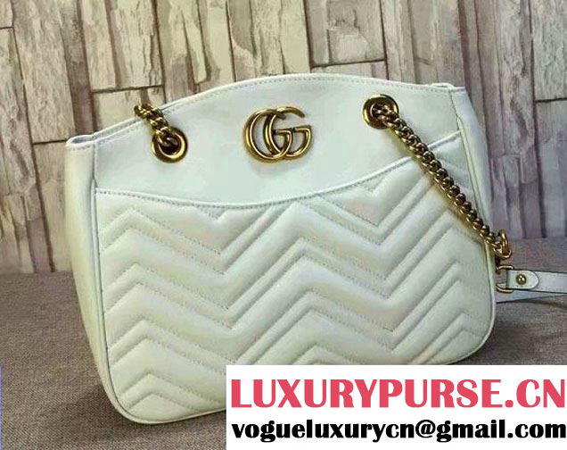 Gucci GG Marmont Matelassé Chevron Tote Medium Bag 443501 White 2016