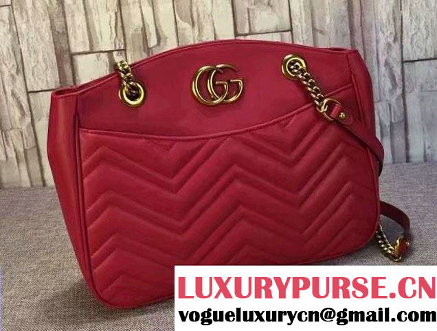 Gucci GG Marmont Matelassé Chevron Tote Medium Bag 443501 Red 2016