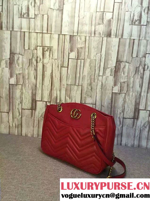 Gucci GG Marmont Matelassé Chevron Tote Medium Bag 443501 Red 2016