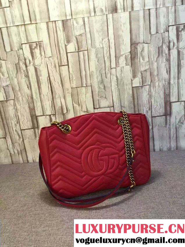 Gucci GG Marmont Matelassé Chevron Tote Medium Bag 443501 Red 2016