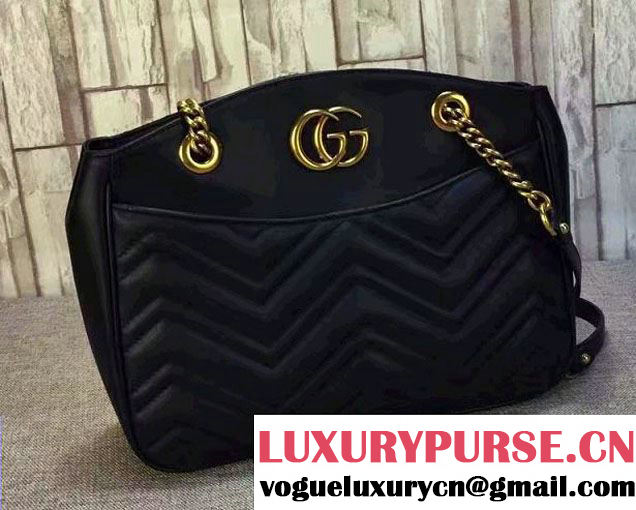 Gucci GG Marmont Matelassé Chevron Tote Medium Bag 443501 Black 2016