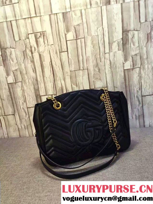 Gucci GG Marmont Matelassé Chevron Tote Medium Bag 443501 Black 2016