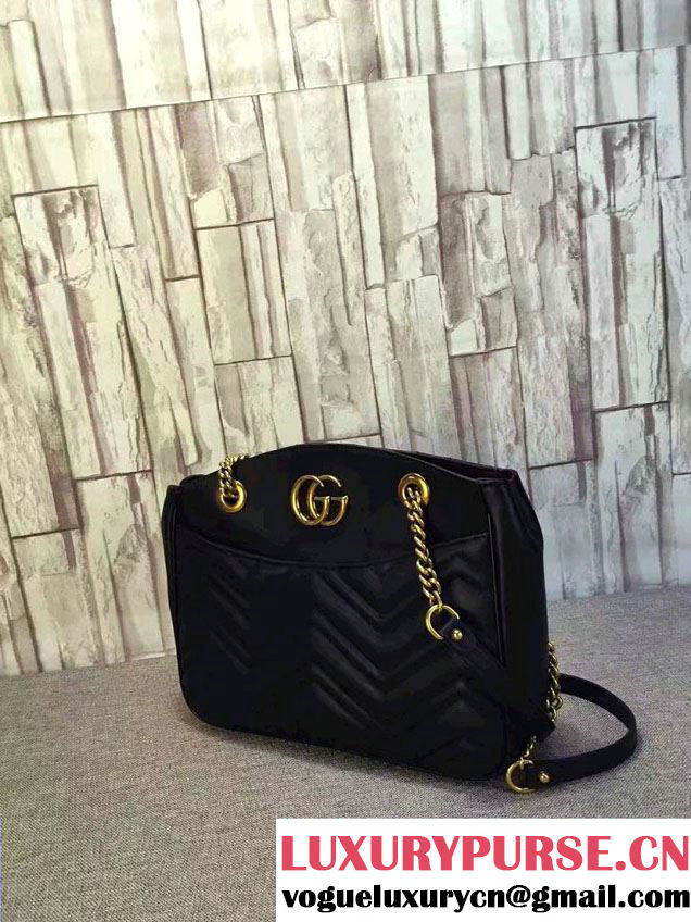 Gucci GG Marmont Matelassé Chevron Tote Medium Bag 443501 Black 2016