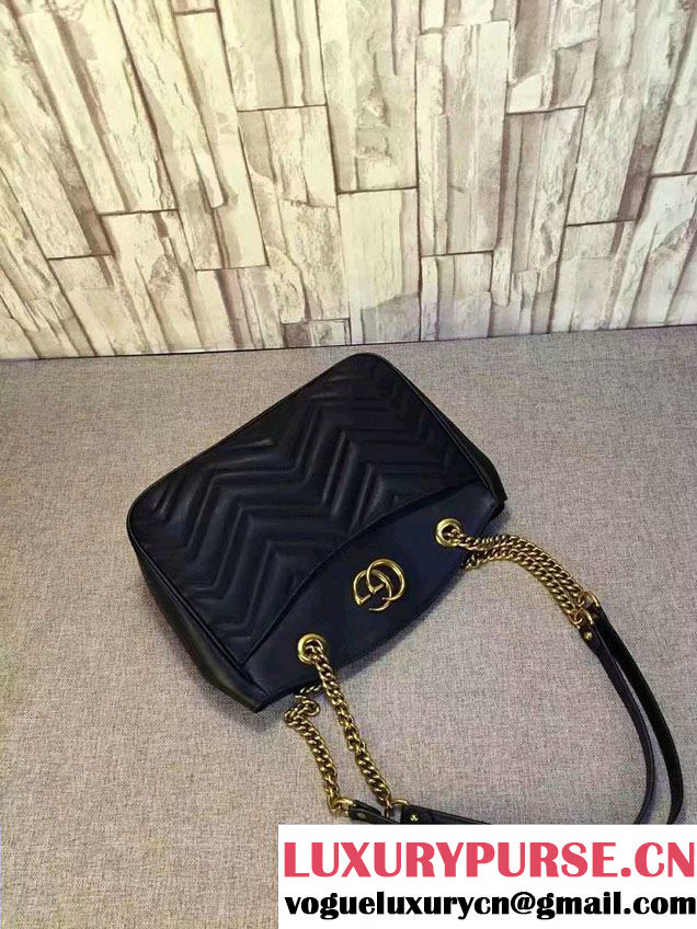 Gucci GG Marmont Matelassé Chevron Tote Medium Bag 443501 Black 2016