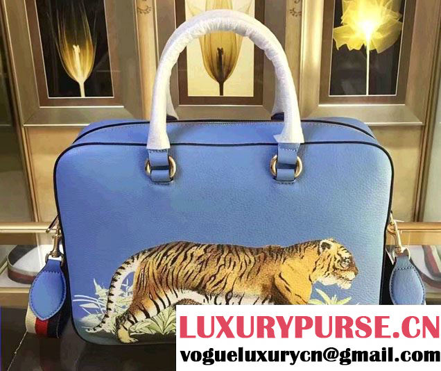 Gucci Tiger Print Tote Bag 453571 Blue Cruise 2017