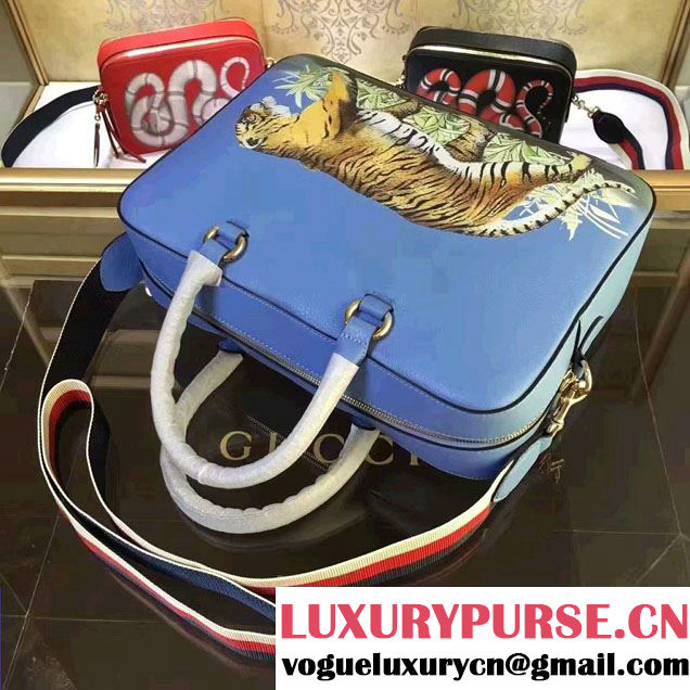 Gucci Tiger Print Tote Bag 453571 Blue Cruise 2017