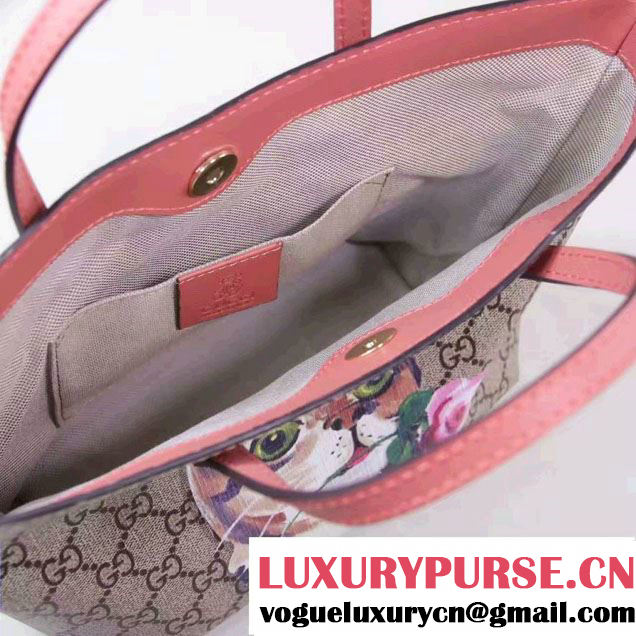 Gucci Children'S GG Supreme Canvas Cat Tote Bag 410812 Pink 2016