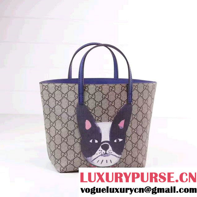 Gucci Children'S GG Supreme Canvas Cat Tote Bag 410812 Blue 2016