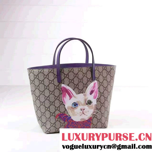 Gucci Children'S GG Supreme Canvas Cat Tote Bag 410812 Purple 2016