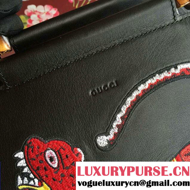 Gucci Bamboo Shopper Embroidered Tote Bag 445501 Black Runway 2016