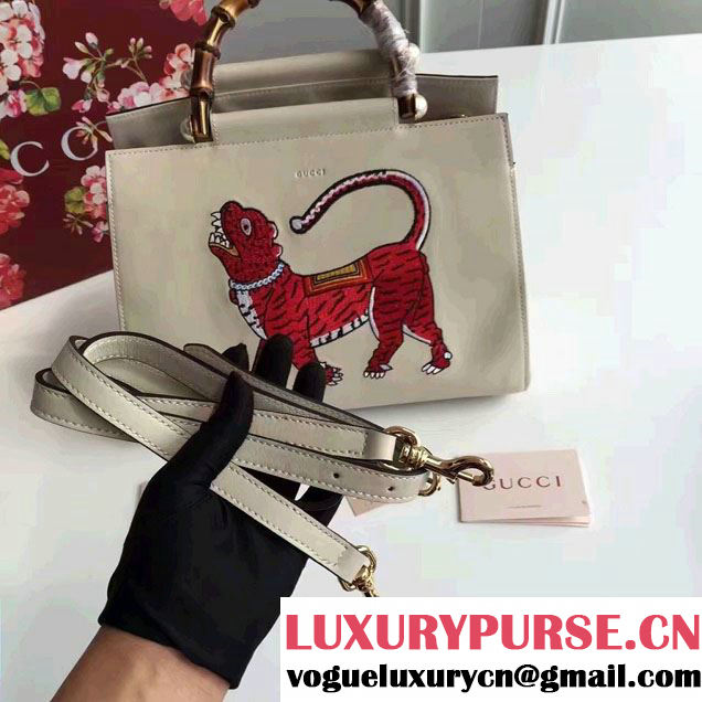 Gucci Bamboo Shopper Embroidered Tote Bag 445501 White Runway 2016