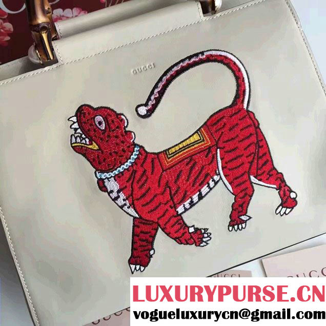Gucci Bamboo Shopper Embroidered Tote Bag 445501 White Runway 2016