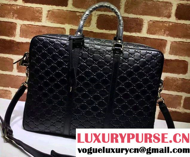 Gucci Briefcase Bag 201480 Guccissima Leather Black