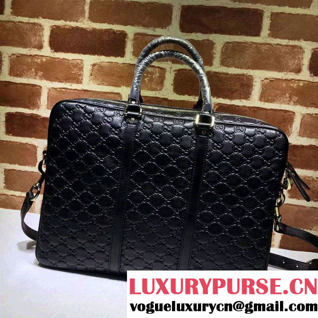 Gucci Briefcase Bag 201480 Guccissima Leather Black