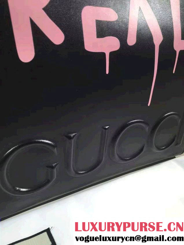 Gucci GucciGhost with Real Leather Tote Small Bag 409380 Black/Pink 2016