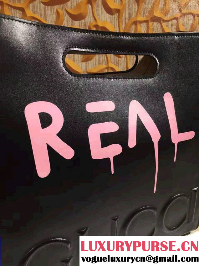 Gucci GucciGhost with Real Leather Tote Small Bag 409380 Black/Pink 2016