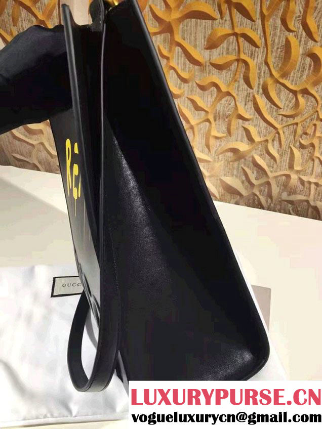 Gucci GucciGhost with Real Leather Tote Small Bag 409380 Black/Yellow 2016
