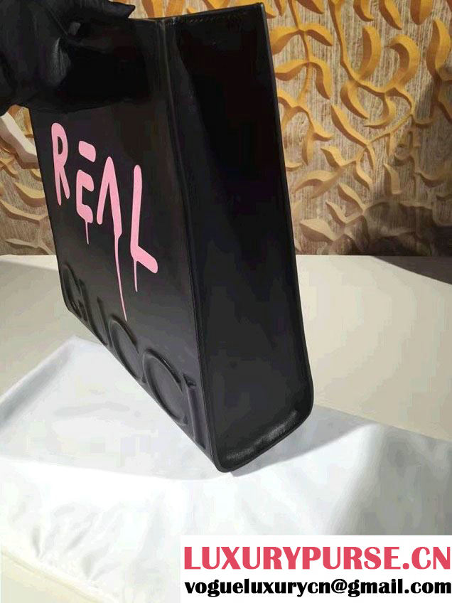 Gucci GucciGhost with Real Leather Tote Medium Bag 414476/409378 Black/Pink 2016