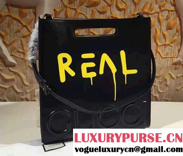 Gucci GucciGhost with Real Leather Tote Medium Bag 414476/409378 Black/Yellow 2016