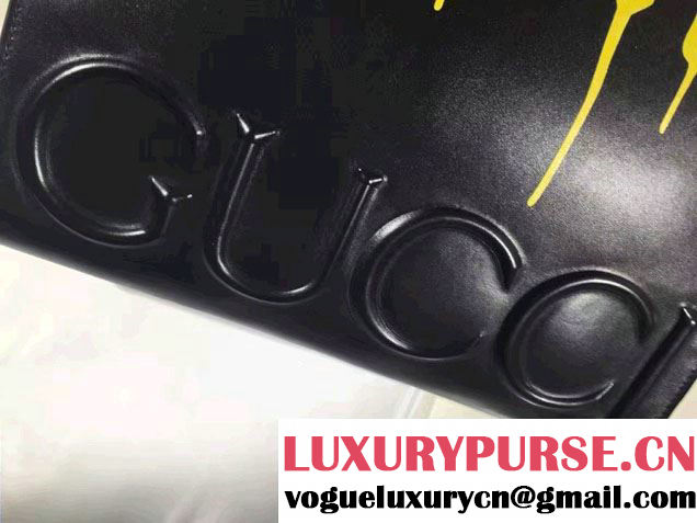 Gucci GucciGhost with Real Leather Tote Medium Bag 414476/409378 Black/Yellow 2016