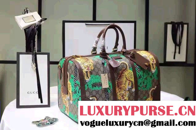 Gucci GG Supreme Canvas Medium Duffle Bag 406380 Bengal Green 2016