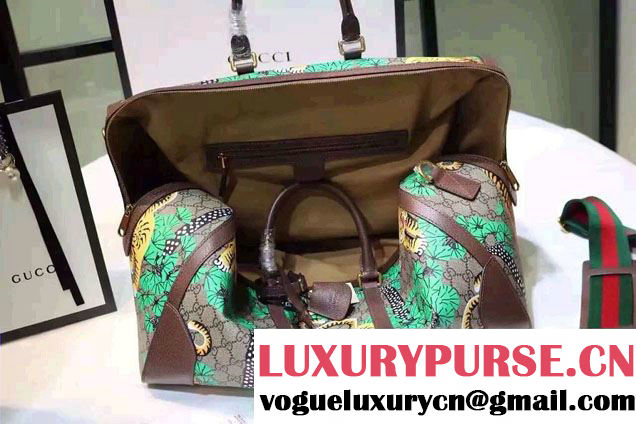 Gucci GG Supreme Canvas Medium Duffle Bag 406380 Bengal Green 2016