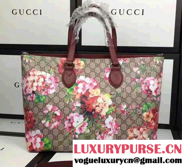 Gucci Soft GG Supreme Tote Bag 453705 Red Blooms 2016