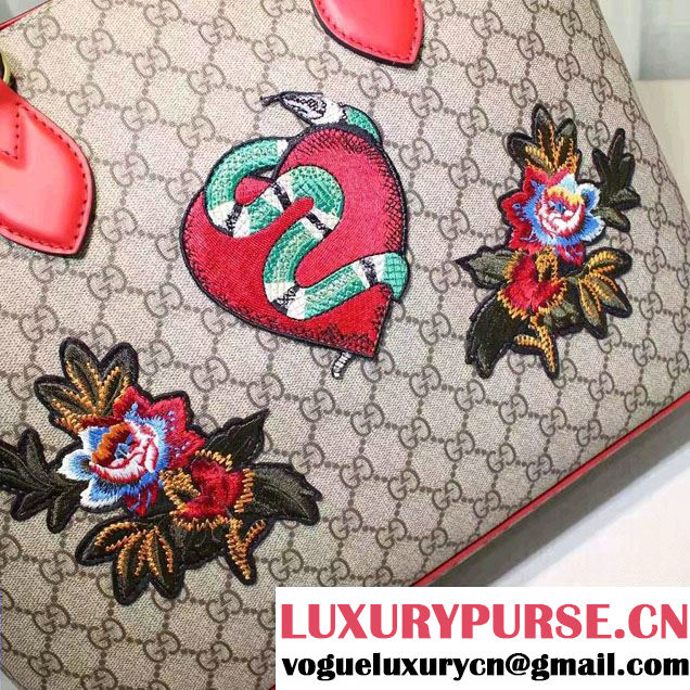 Gucci Soft GG Supreme Tote Bag 453705 Embroidered Heart Snake Flower 2016